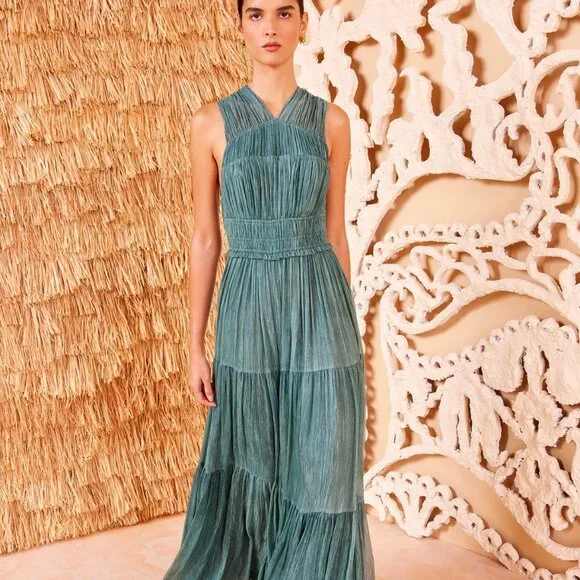 Ulla Johnson Freesia Maxi Gown in Kelp (Blue-Green) in Pristine Condition - Picture 4 of 9
